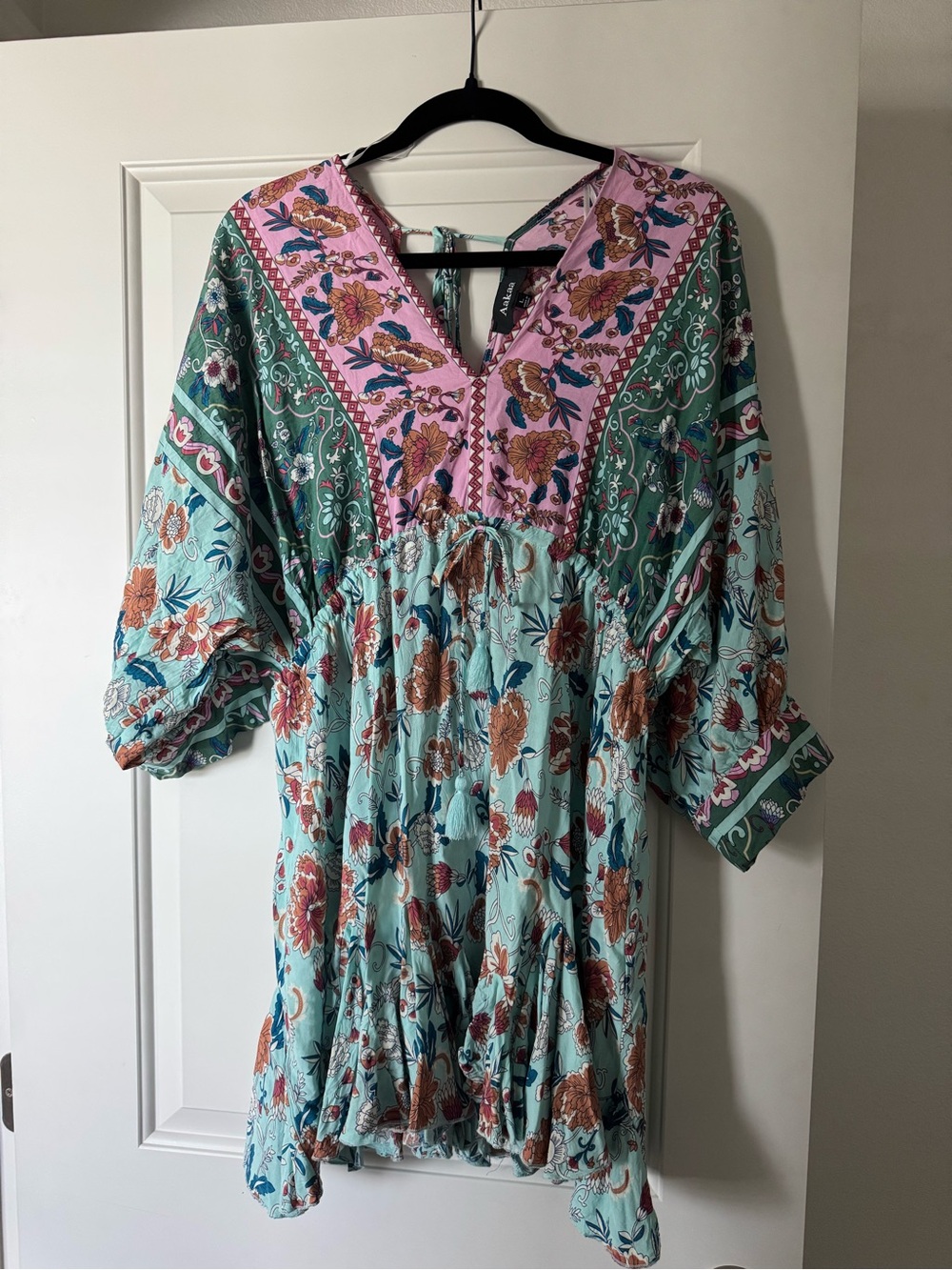 Vici / Aakaa floral tassel tie mini dress